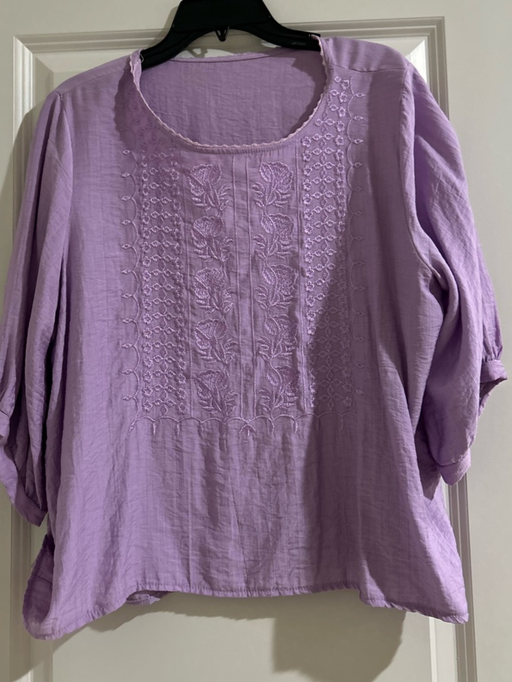 SHEIN Lavender Embroidered Boho Tunic Top